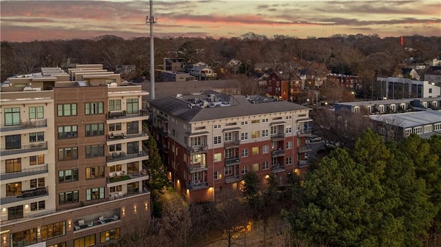 view of aerial view at dusk