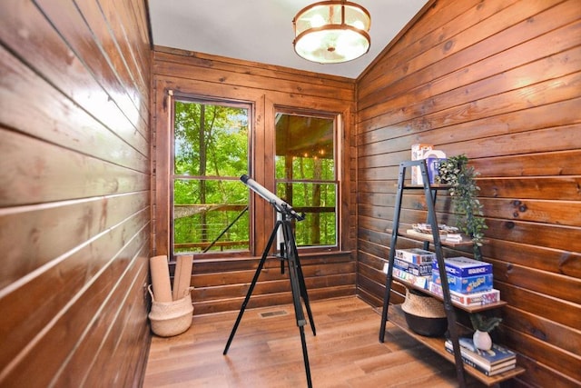 307 Pigeon Creek Rd, Blue Ridge, GA 30513 - stairs with wood walls, healthy amount of natural light, wood finished floors, and vaulted ceiling