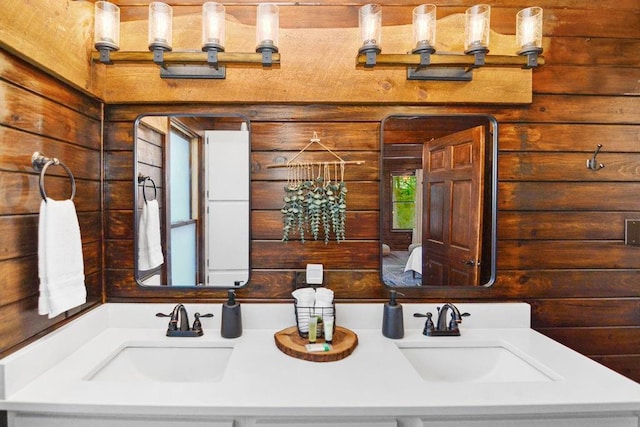 307 Pigeon Creek Rd, Blue Ridge, GA 30513 - bathroom featuring double vanity and wood walls