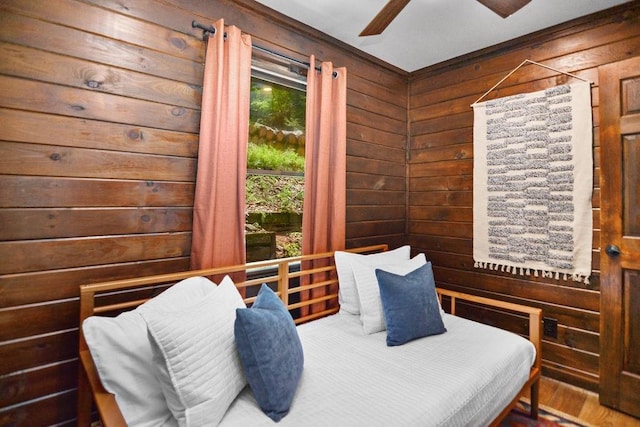 307 Pigeon Creek Rd, Blue Ridge, GA 30513 - living area featuring wood walls, wood finished floors, and ceiling fan