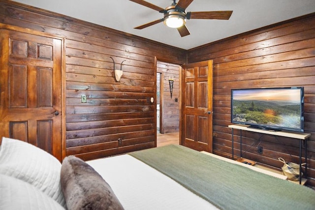 307 Pigeon Creek Rd, Blue Ridge, GA 30513 - bedroom featuring wooden walls and ceiling fan