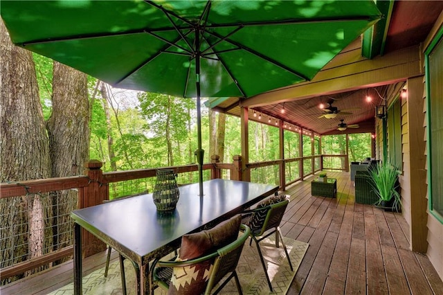 307 Pigeon Creek Rd, Blue Ridge, GA 30513 - deck with ceiling fan and outdoor dining area