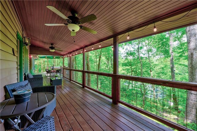 307 Pigeon Creek Rd, Blue Ridge, GA 30513 - wooden terrace featuring outdoor dining space and ceiling fan