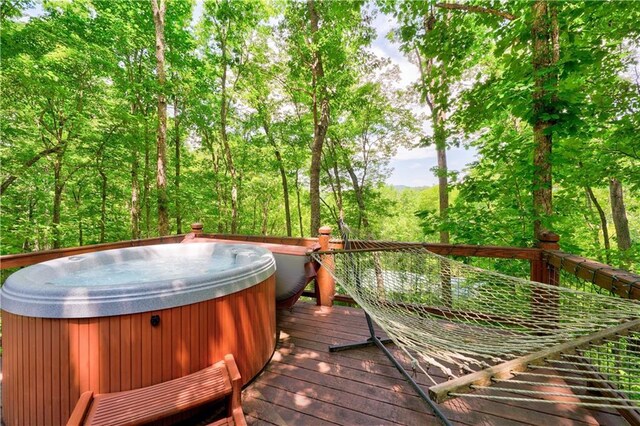 307 Pigeon Creek Rd, Blue Ridge, GA 30513 - wooden terrace with a hot tub