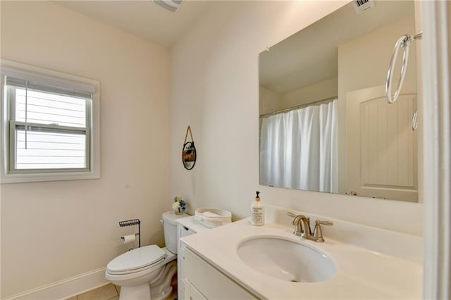 bathroom with tile patterned flooring, vanity, and toilet