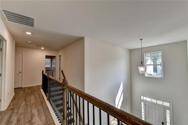 hall with hardwood / wood-style flooring