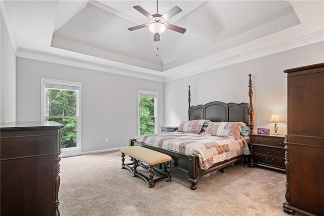 4915 Lazy Creek Ct, Cumming, GA 30028 - bedroom featuring a tray ceiling, multiple windows, light carpet, and ornamental molding
