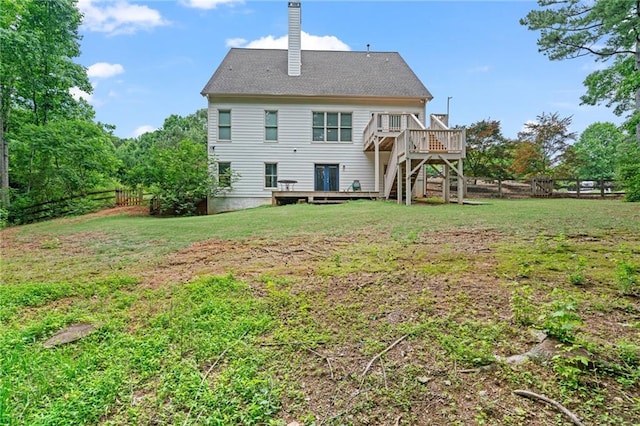 4915 Lazy Creek Ct, Cumming, GA 30028 - back of house with a deck, stairway, and a chimney