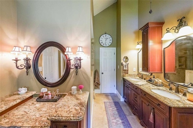 12 Blackfoot Trl, Sharpsburg, GA 30277 - bathroom with high vaulted ceiling and double vanity