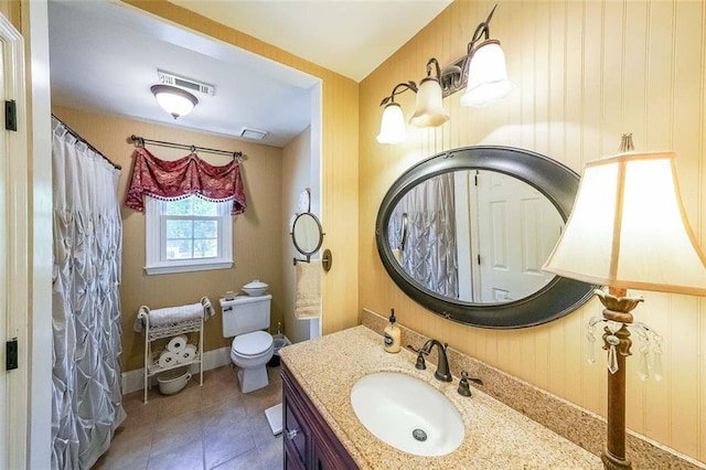 12 Blackfoot Trl, Sharpsburg, GA 30277 - bathroom with toilet, vanity, tile patterned flooring, and a shower with shower curtain