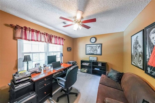12 Blackfoot Trl, Sharpsburg, GA 30277 - home office with carpet floors, a ceiling fan, and a textured ceiling