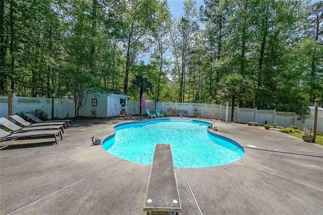 12 Blackfoot Trl, Sharpsburg, GA 30277 - view of pool featuring a patio area, a fenced backyard, and a diving board