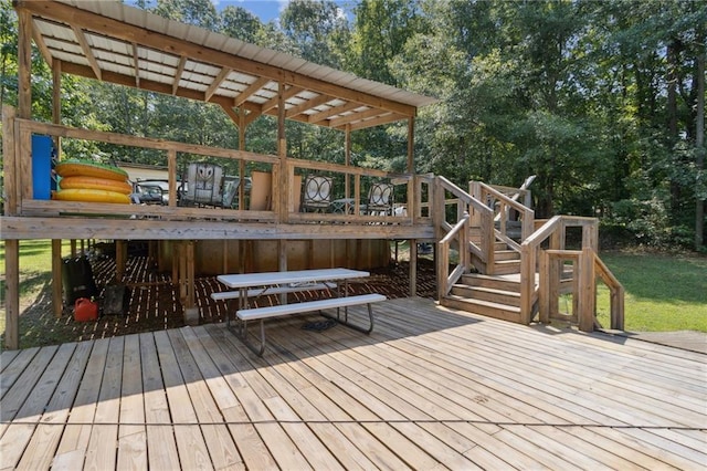 136 Pine St, Covington, GA 30014 - deck featuring stairs and view of scattered trees