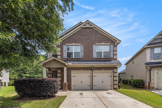 2149 Apple Orchard Way, Austell, GA 30168 - view of front facade with brick siding, a garage, driveway, and a front lawn
