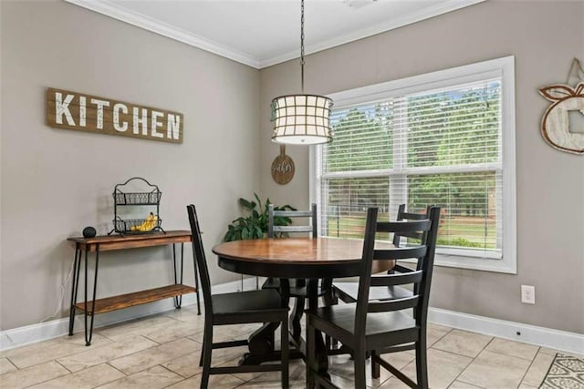 35 Huntington Way, Williamson, GA 30292 - dining room with baseboards, light tile patterned floors, and ornamental molding