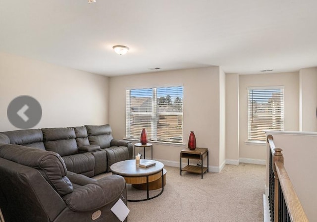 living room featuring light colored carpet