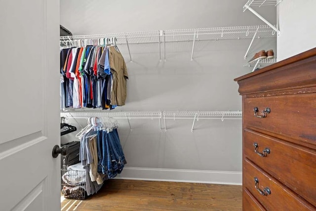 walk in closet featuring hardwood / wood-style flooring