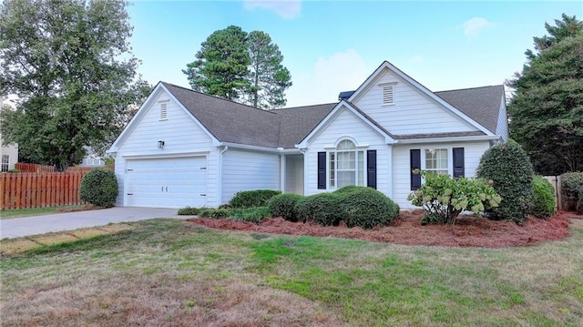 single story home with a front lawn and a garage