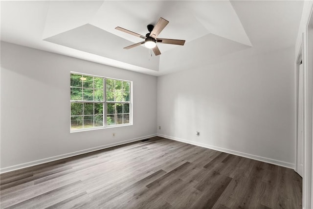 60 Weeping Willow Ln, Dawsonville, GA 30534 - unfurnished room with a ceiling fan, wood finished floors, a raised ceiling, and baseboards