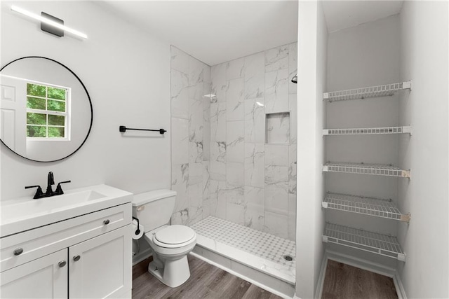 60 Weeping Willow Ln, Dawsonville, GA 30534 - bathroom with a marble finish shower, wood finished floors, toilet, and vanity