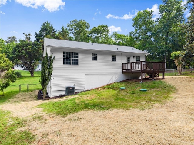 60 Weeping Willow Ln, Dawsonville, GA 30534 - back of property with central AC and a wooden deck