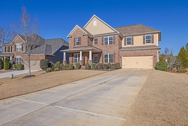 craftsman-style house featuring a porch and a garage