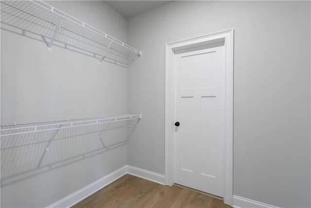 walk in closet with wood finished floors