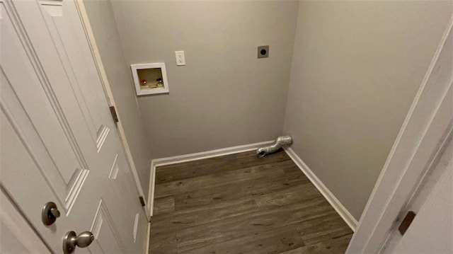 laundry area with hookup for a washing machine, dark hardwood / wood-style floors, and hookup for an electric dryer