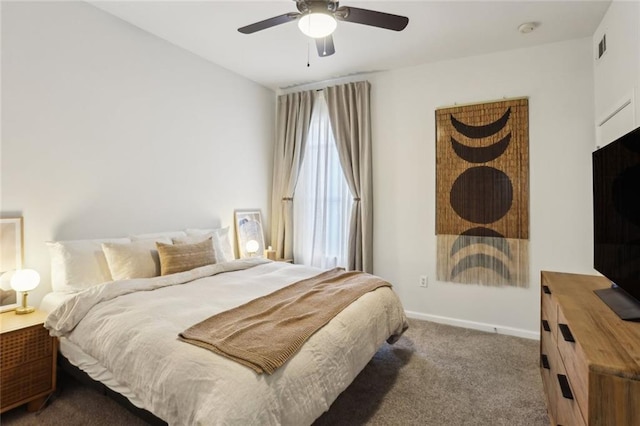 bedroom featuring baseboards, carpet, and a ceiling fan