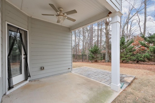 view of patio / terrace featuring ceiling fan