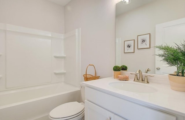 full bathroom with shower / bathtub combination, toilet, and vanity