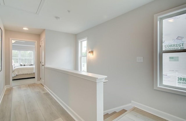 corridor with a wealth of natural light and light wood-type flooring