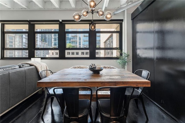 dining room with a chandelier