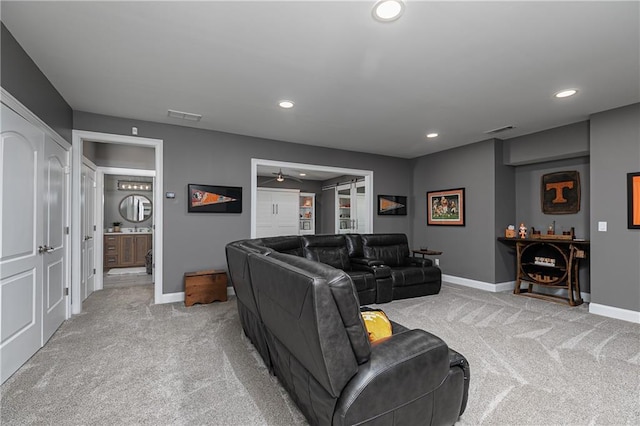 176 Nightwind Trce, Acworth, GA 30101 - living area with light colored carpet, recessed lighting, baseboards, and ceiling fan