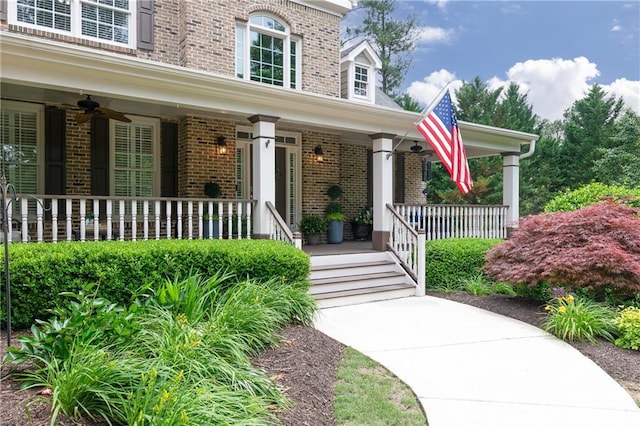 176 Nightwind Trce, Acworth, GA 30101 - property entrance with a porch, brick siding, and ceiling fan