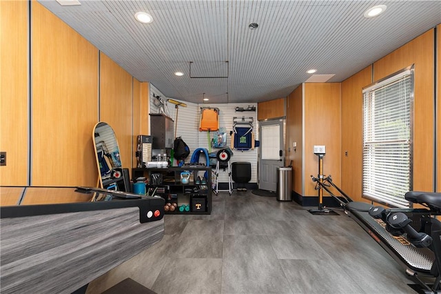 176 Nightwind Trce, Acworth, GA 30101 - exercise room with recessed lighting and wood walls