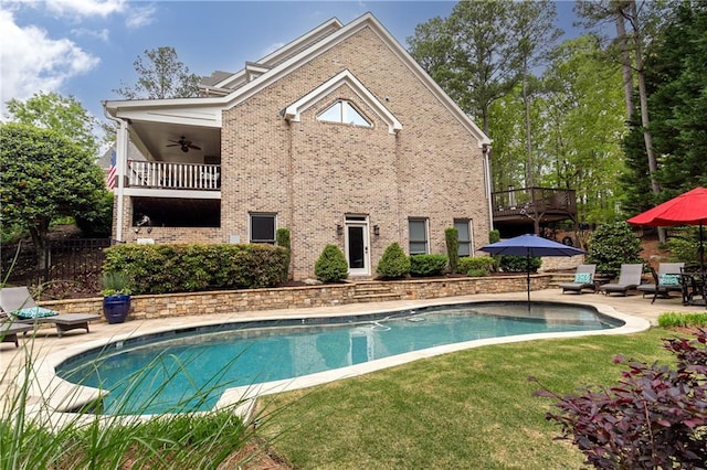 176 Nightwind Trce, Acworth, GA 30101 - outdoor pool featuring a ceiling fan, a yard, and a patio area
