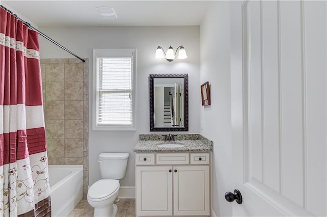 4241 Summer Breeze Way, Buford, GA 30518 - bathroom with vanity, toilet, shower / bath combo, baseboards, and tile patterned flooring
