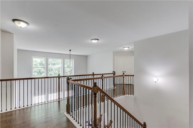 4241 Summer Breeze Way, Buford, GA 30518 - hallway featuring dark wood finished floors and an upstairs landing