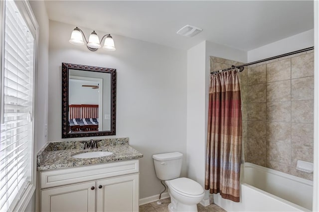 4241 Summer Breeze Way, Buford, GA 30518 - full bath featuring vanity, toilet, shower / bathtub combination with curtain, baseboards, and tile patterned flooring