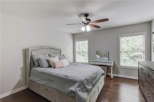 4241 Summer Breeze Way, Buford, GA 30518 - bedroom featuring baseboards, dark wood finished floors, and a ceiling fan