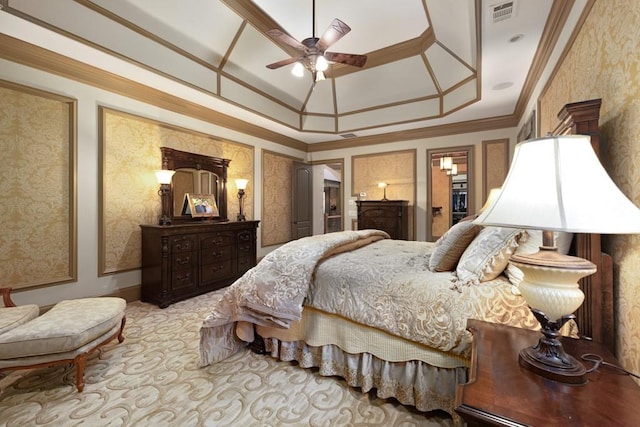 2740 Drayton Hall Dr, Buford, GA 30519 - bedroom with wallpapered walls, a ceiling fan, and visible vents