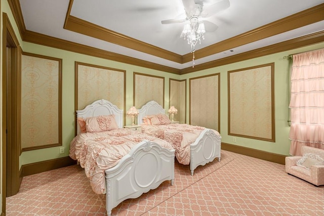 2740 Drayton Hall Dr, Buford, GA 30519 - bedroom with a raised ceiling, crown molding, light colored carpet, and visible vents