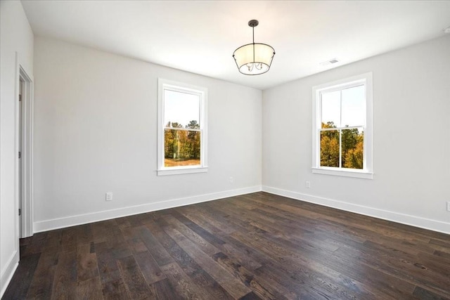 spare room with plenty of natural light and dark hardwood / wood-style flooring