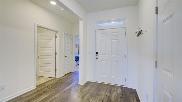 foyer with dark hardwood / wood-style floors