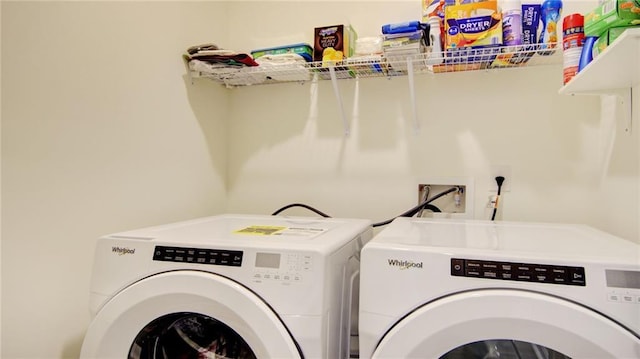 washroom with washer and dryer and washer hookup