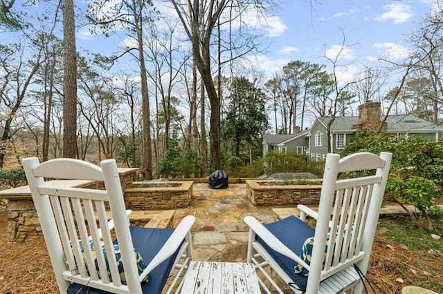 view of yard featuring a patio and a fire pit