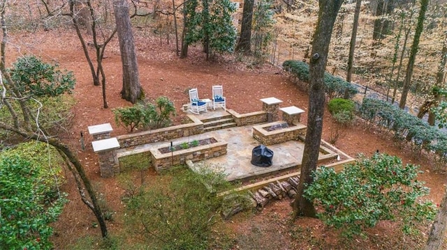 view of yard with a patio and an outdoor fire pit