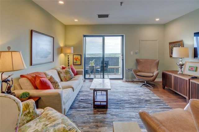 living room with hardwood / wood-style floors