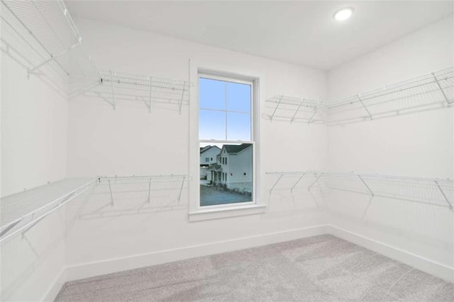 spacious closet with light colored carpet